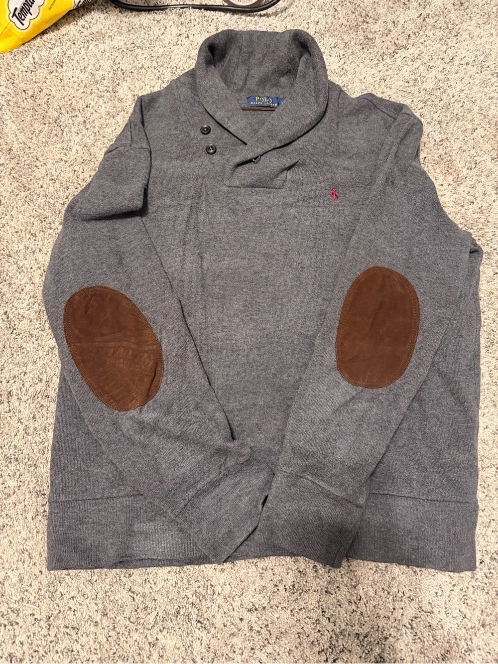 Polo by Ralph Lauren Gray Shawl Collar Pullover with Red Pony